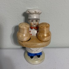Vintage 1950s Red Plastic Chef Salt and Pepper Shaker Caddy Holder Figure — listing 2