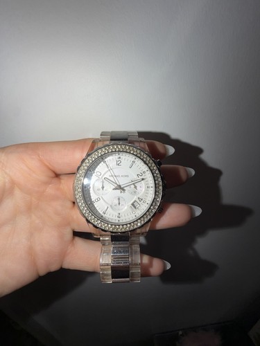 Michael Kors Silver Stainless Steel Acrylic Chronograph Watch MK5397