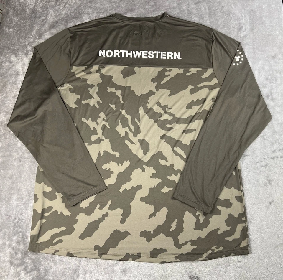 Northwestern Wildcats Camo USA Flag Team Issued L/S Performance Pullover 3XL - Image 2 of 4