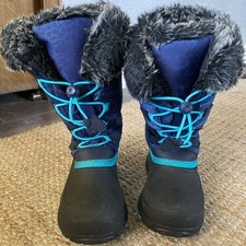 Kamik kids Sz 1 Snow gypsy Winter Snow Boot Navy/Teal Waterproof Faux Fur Trim