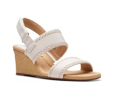 Clarks Women's Size 7, Kyarra Rose Wedge Sandals, White Leather
