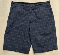 Hang Ten Hybrid Shorts Navy Check Plaid 32W 10in Inseam Surf Swim Casual
