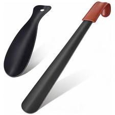 VASHOP Metal Shoe Horn 2 Pack for Seniors Men,Labor-Saving 16.5 7.5in, Black