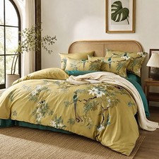 NEW Anthropologie Yellow Boho King Size Bird Bedding Duvet Floral Sham Case Set