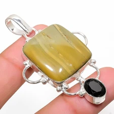 Polychrome Jasper, Spinel Gemstone 925 Sterling Silver Jewelry Pendant 2.40"