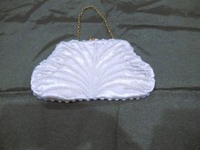 White beaded evening bag, palm frond pattern