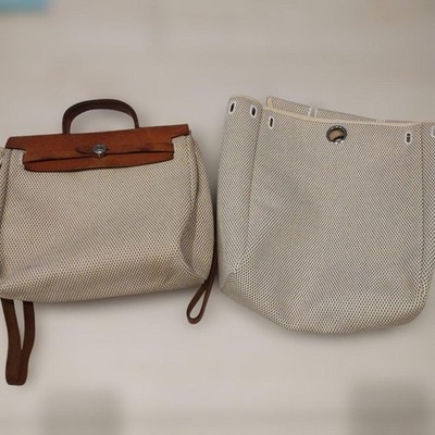 HERMES Herbag 2Way Handbag Backpack Ivory Light Brown Replacement Bag Set