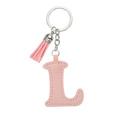 Initial Letter Keychain, Cute Leather Keychains with Tassel Letter L, Pink