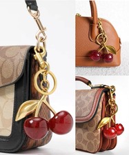 NEW Red Cherry Apple Bag Charm Keychain Resin Metal Brass Purse Decoration US