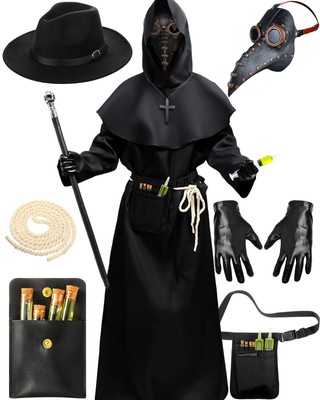 13 Pcs Plague Doctor Costumes Set Halloween Costume Decoration Hooded Costume...