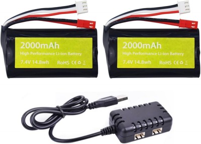 2PCS 7.4V 2000mah 15C 2S JST 2P Plug Lipo Battery with 2 in 1 Charger for UDIRC