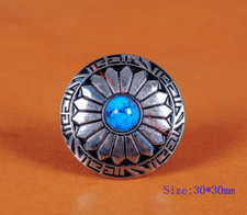 10PC 30MM FLORAL TURQUOISE ANTIQUE Silver SCREW BACK CONCHOS FOR LEATHERCRAFT