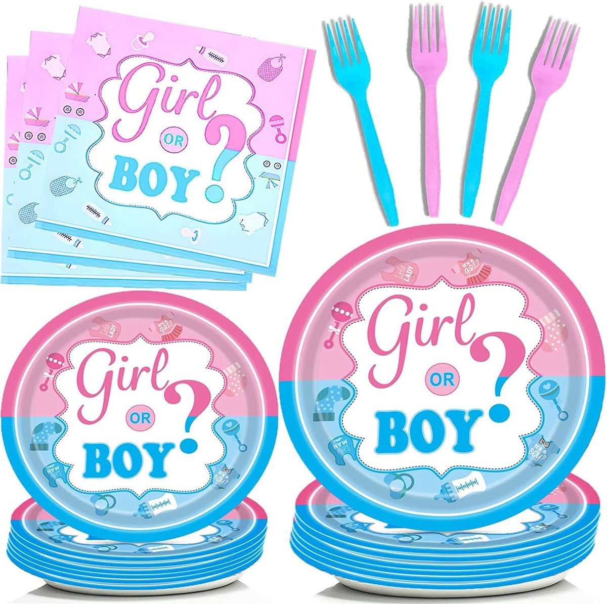 Gender Reveal Birthday Party Supplies Tableware Plates Baby Shower Boy or  Girl