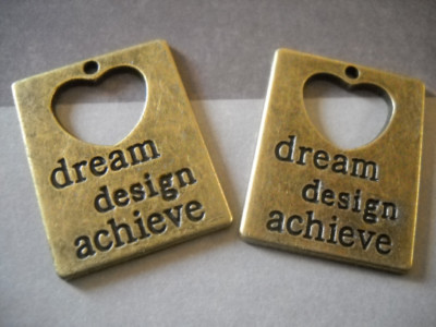 2 Quote Pendants Antiqued Bronze Word Pendants DREAM DESIGN ACHIEVE Inspiration