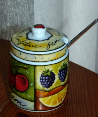 Marmeladentopf Einmachglas mit Deckel und Löffel MSC LEBENSFREUDE Vintage Keramiktopf