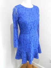J. Crew cobalt blue long sleeves lace finish tiered dress US 2 UK 8 VGC