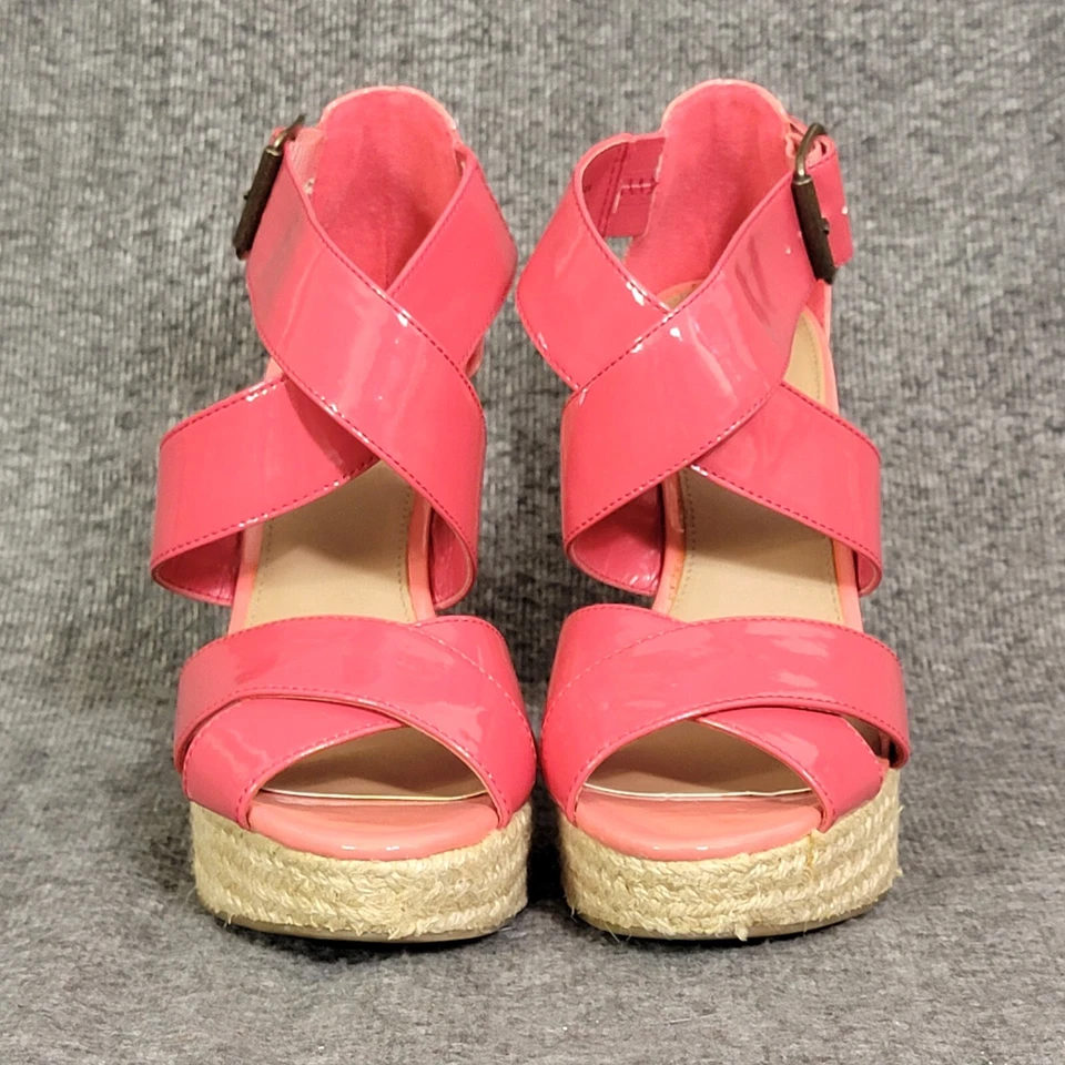 Женские босоножки Xhilaration на танкетке эспадрильи 7,5 розовые лакированная кожа на платформе - Изображение 2 из 4