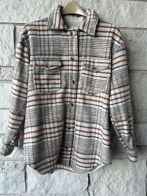 Joie Womens Shacket Medium Light Academia Shirt Jacket Beige Plaid Flannel 