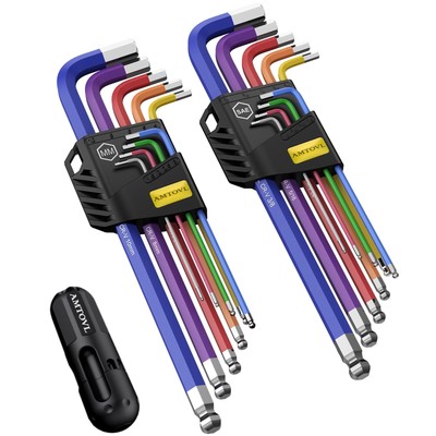 Hex Key Set Allen Wrench Set 18PCS Metric and SAE Allen Key Set Extra Long wi
