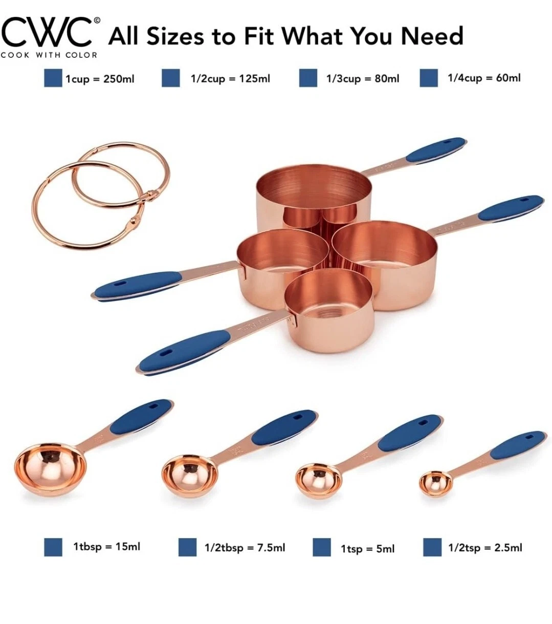 8 Piece Copper Measuring Cups And Measuring Spoon Set