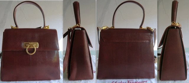 Pre own Authentic Salvatore Ferragamo Plum Calf Lizard Leather