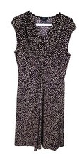 CHAPS Women's Dress Fit & Flare Stretch Sleeveless Polka Dots Size LARGE Brown
