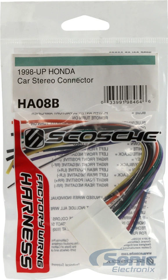 Arnés de cables estéreo de repuesto Scosche HA08B para Honda/Acura 1998-06 selecto Foto 4 de 4