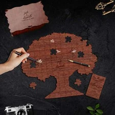 Personalised Wooden Puzzle Wedding Guest Book Set - Tree Shape