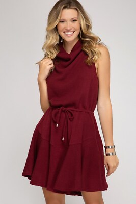 Women's Sleeveless Heavy Rib Knit Cowl Neck Dress with Flare Skirt Scarlet Black | eBay Women's Sleeveless Heavy Rib Knit Cowl Neck Dress with Flare Skirt Scarlet Black | eBay