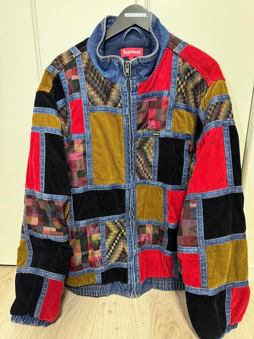 Supreme Corduroy Jacquard Patchwork Denim Jacket Blue Red