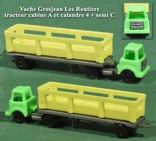 Vache Grosjean Les Routiers, tracteur, cabine vert A et calandre 4 + semi C jaun