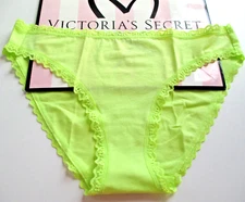 VICTORIA'S SECRET Cotton Bikini Panty VS Lace Trim S M L XL Sparkling Lime Green