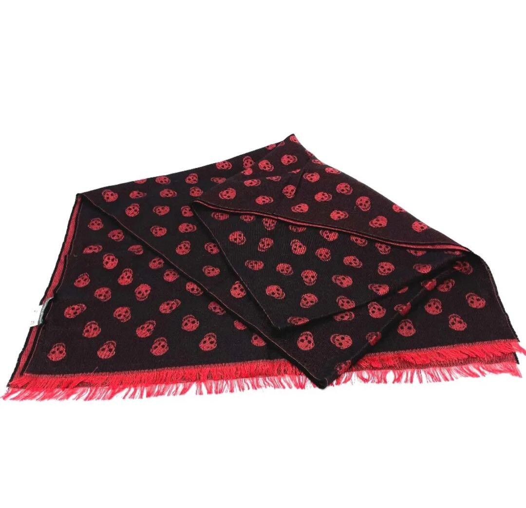 Alexander McQueen Scarf Stole Muffler Black Red Skull