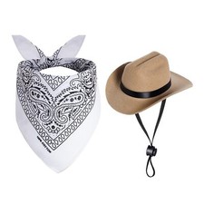 Pet Cowboy Hat Bandana Funny Dog Cat Costume for Mexican Birthday Holiday Party