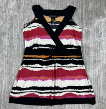 Madison Studio Top Womens Petite Medium Multicolor V-Neck Sleeveless