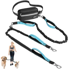 Hands Free Dog Leash for 2 Dogs with Pouch, Waist Leash for Dog Walking, Jogg...