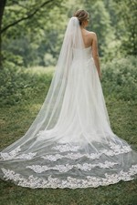 Wedding Bridal Veil With Lace Edge Cathedral Length