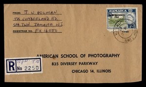 DR WHO 1963 JAMAICA OVPT REGISTERED SPANISH TOWN TO USA M82479