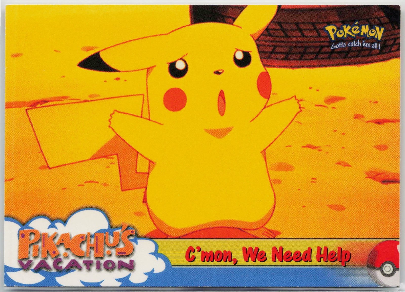 Pokemon C'Mon, We Need Help 53 Pokemon 1999 Topps Movie Base card Blue logo