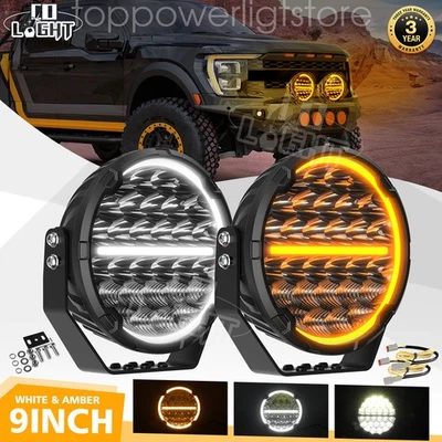 COLIGHT 2X 9" 90000LM LED Driving Lights Work Light Fog Pods w/DRL Offroad SUV ATV Truck