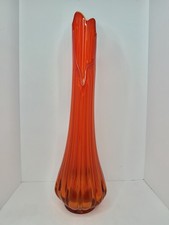 Vintage MCM L.E. Smith 23.75  Orange Ribbed S...