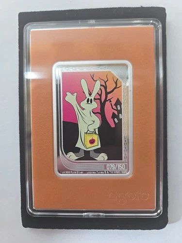 Agoro Bugs Bunny Ghost 1oz .999 Silver Colorized Bar LooneyTunes NZ Mint 079/150