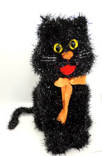 Linda cara Hug & Luv Oropel Negro Gato Peluche Halloween Alambre Cola Naranja Arco