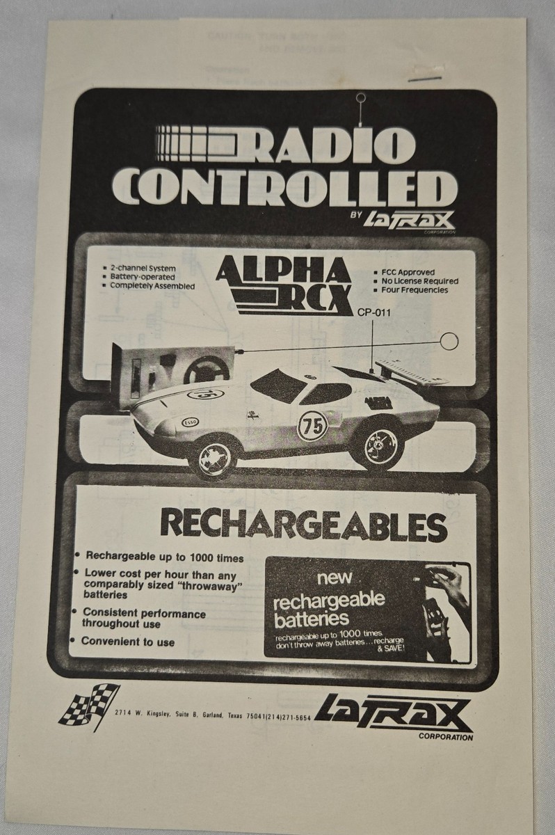 Latrax Alpha RCX Remote Controlled Car Manual Part Diagram Mailer