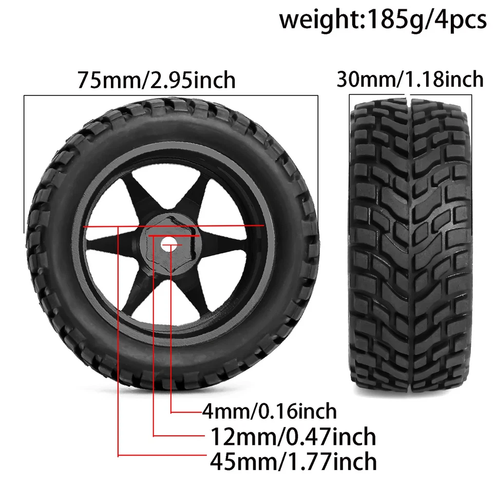 RC Rubber Tires 4Pcs For HSP HPI 1:16 On-Road Car 1/18 Latrax Teton 1/10 RC Car - Image 2 of 4