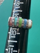 Vintage NEW Mexican Sterling Silver Multi-Stone Inlay Ring Size 9.5