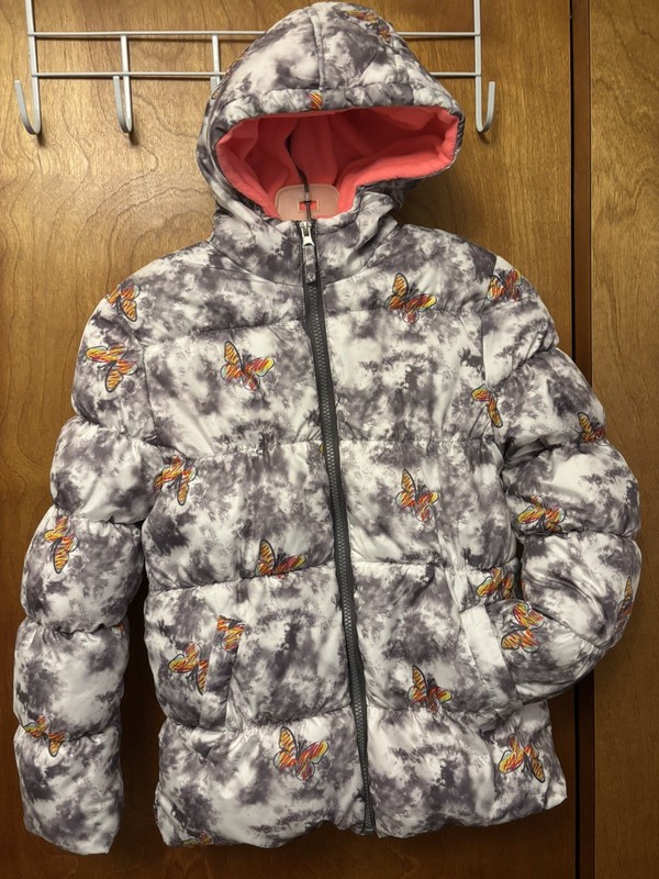 10/12~PINK PLATINUM~Hood~PUFFER~Coat/Jacket~CHEETAH + BUTTERFLY~FleecedLined~EUC