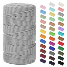Macrame Cord 3mm x 220 Yards 656 Feet Natural Cotton Rope 4 Strands Gray