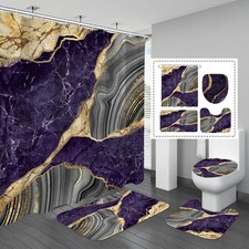 4 Pcs Marble Shower Curtain Set with Non-Slip Rugs, Toilet Lid Cover and Bath...