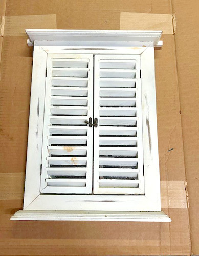 Wooden Shutters Cabinet 15" X20” White Cottage Jewelry Display Showcase